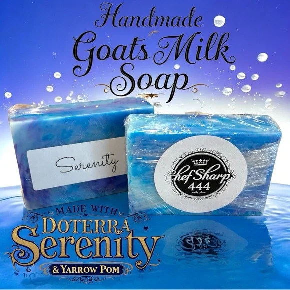Handcrafted Goat's Milk Soap made with Doterra Serenity & Yarrow Pom 4oz Bar - Picture 1 of 6